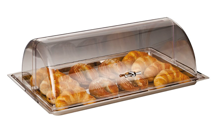 Display-uri si suporturi - RAKI Platou inox cu capac rolltop policarbonat, servire bufet, 44x28xh17cm