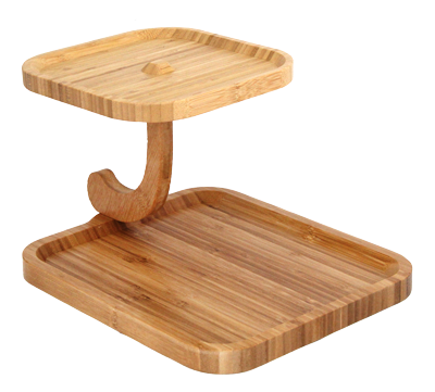 Display-uri si suporturi - RAKI Platou patrat din bambus cu 2 etaje 29x25cm