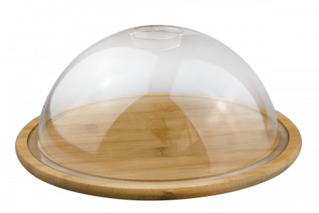 Display-uri si suporturi - RAKI Platou rotund din bambus pentru servire cu capac transparent, D24xh10,5cm
