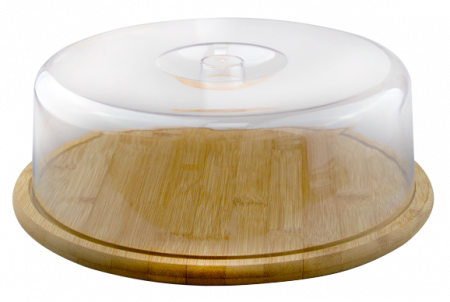 Display-uri si suporturi - RAKI Platou rotund din bambus pentru servire cu capac transparent, D28xh10,3cm
