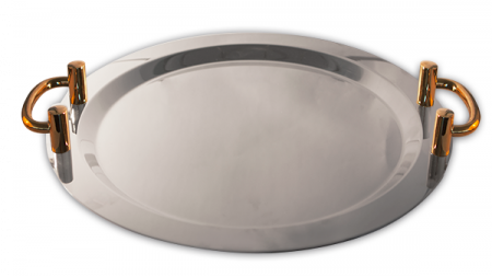 Platouri si boluri inox - RAKI Platou servire, tava inox cu manere, 46cm, rotund, de lux