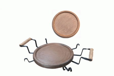 Ceramica - RAKI PROFI Tava ceramica D30cm cu suport metalic 32cm, pentru copt si servit, Saci bulgaresc