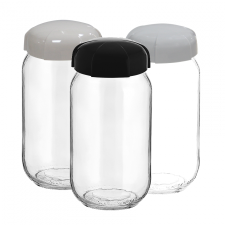 Depozitare, suporturi si accesorii - RAKI RHEA Borcan sticla 1l, cu capac plastic de diferite culori