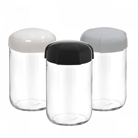 Depozitare, suporturi si accesorii - RAKI RHEA Borcan sticla 660ml, cu capac plastic de diferite culori
