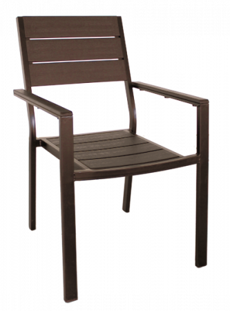 Mobilier catering - RAKI Scaun cu brate, plastic aspect lemn, cadru metalic, 60x55xh88cm, maro