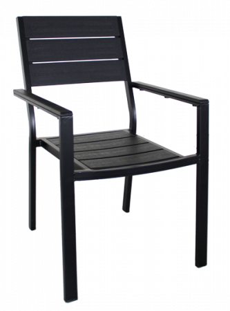 Mobilier catering - RAKI Scaun cu brate, plastic aspect lemn, cadru metalic, 60x55xh88cm, negru