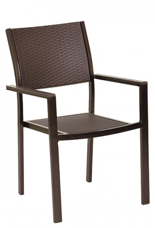 Mobilier catering - RAKI Scaun cu brate, plastic aspect ratan, cadru metalic, 58x53xh88cm, maro