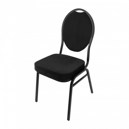 Produse - RAKI Scaun evenimente/catering negru cu spatar oval, tapitat, cadru metalic, 44x49xh93cm