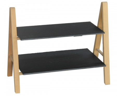 Display-uri si suporturi - RAKI Set 2 Platouri servire din ardezie 33x20cm, 33x14cm cu suport lemn 38x20x28cm