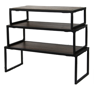 Display-uri si suporturi - RAKI Set 3 standuri expunere bufet, metal cu blat lemn, 31x13xh7,5cm/36x13xh10cm/41x13xh12cm