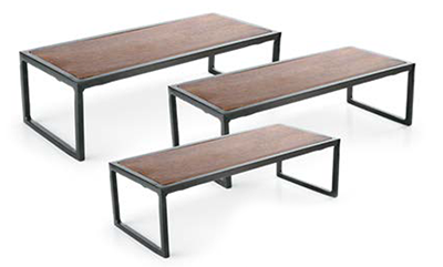 RAKI Set 3 standuri expunere bufet, metal cu blat lemn, 31x13xh7,5cm/36x13xh10cm/41x13xh12cm [1]