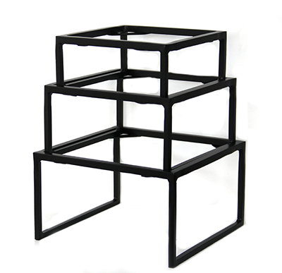 Display-uri si suporturi - RAKI Set 3 standuri metalice patrate expunere platouri, 15x15xh7,5cm, 20x20xh10,25cm, 25,5x25,5xh12,7cm