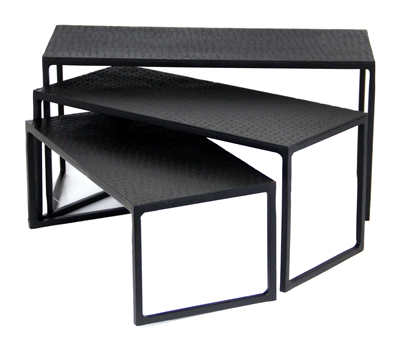 Display-uri si suporturi - RAKI Set 3 suporturi metalice bufet, 25x12xh10cm, 28x12xh12cm, 30x12xh15cm, negre