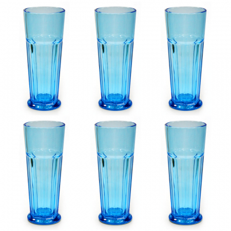 Old School - RAKI Set 6 pahare din sticla, 450ml, pentru cocktail, albastru