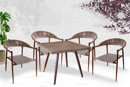 RAKI Set gradina mobila POLYWOOD NATURAL masa patrata 90x90xh75cm cu 4 scaune 62x62xh79cm, cadru metalic [1]