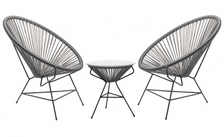 Seturi - RAKI Set mobila terasa, 2 fotolii si masa cu blat de sticla, cadru metalic si impletitura textila, antracit