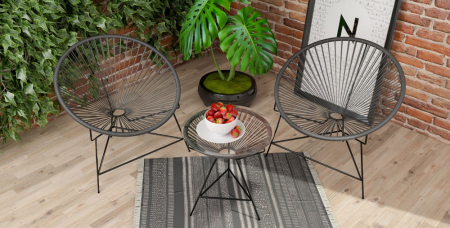RAKI Set mobila terasa, 2 fotolii si masa cu blat de sticla, cadru metalic si impletitura textila, antracit [1]