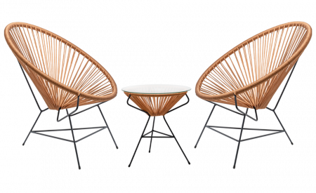 Seturi - RAKI Set mobila terasa, 2 fotolii si masa cu blat de sticla, cadru metalic si impletitura textila, orange