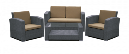 Seturi - RAKI Set mobila terasa, gradina din poliratan 4 piese, masa, canapea si 2 fotolii, gri