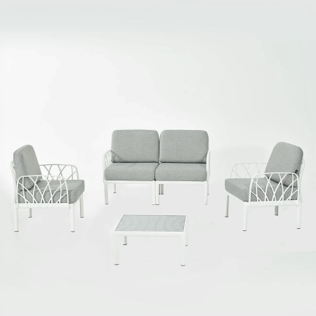 Seturi - RAKI Set mobilier gradina/terasa, canapea dubla, 2 fotolii, masa, modular, polipropilena, alb