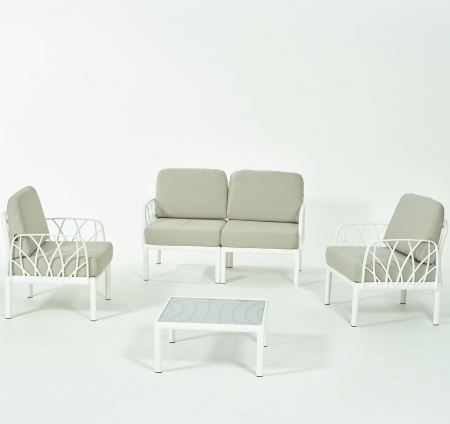 RAKI Set mobilier gradina/terasa, canapea dubla, 2 fotolii, masa, modular, polipropilena, alb [2]