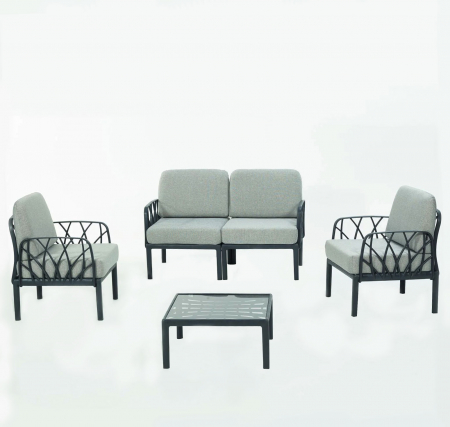 Seturi - RAKI Set mobilier gradina/terasa, canapea dubla, 2 fotolii, masa, modular, polipropilena, culoare antracit