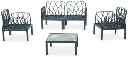 RAKI Set mobilier gradina/terasa, canapea dubla, 2 fotolii, masa, modular, polipropilena, culoare antracit [3]