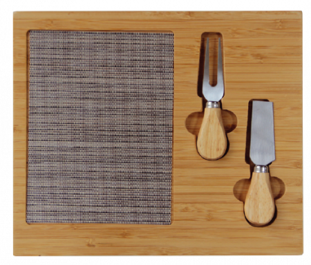 Platouri lemn - RAKI Set platou bambus cu cutite servit branzeturi 30x25x1,8cm