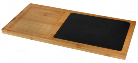 Platouri combinate - RAKI Set Platou prezentare si servire 38x18x1,5cm bambus cu placa ardezie