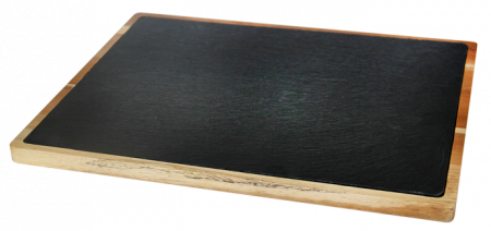 Platouri combinate - RAKI Set Platou servire ardezie 26x16cm cu suport lemn 30x20x1,5cm