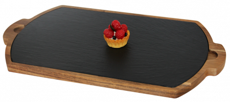 Platouri combinate - RAKI Set Platou servire ardezie 32x19cm cu suport lemn 39x22cm