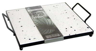 Platouri combinate - RAKI Set Platou servire din terrazzo 23x23cm suport metalic cu manere 27,5x23,5x5cm