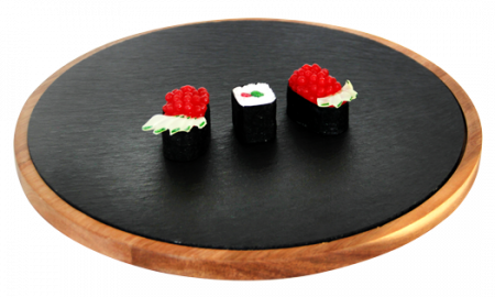 Platouri combinate - RAKI Set Platou servire rotund 32x1,5cm ardezie cu suport lemn