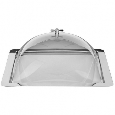 Display-uri si suporturi - RAKI Set servire bufet platou inox cu capac acrilic, 46x46cm