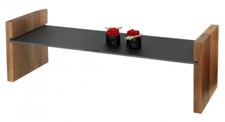 Display-uri si suporturi - RAKI Set platou ardezie 43x15x0,4cm cu suport din lemn salcam 15x15x1,5cm