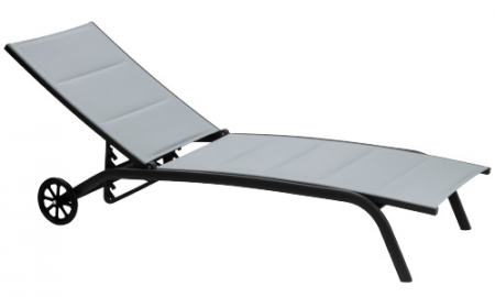 Sezlonguri - RAKI Sezlong plaja cu spatar reglabil 4 pozitii, 2 roti, cadru aluminiu, 193x61xh30cm, gri antracit/negru