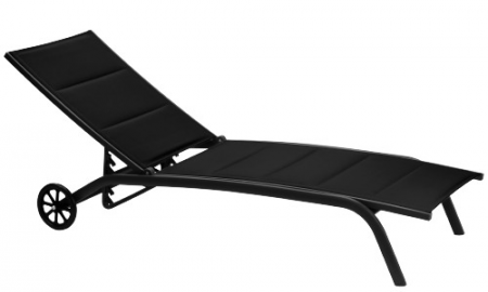 Sezlonguri - RAKI Sezlong plaja cu spatar reglabil 4 pozitii, 2 roti, cadru aluminiu, 193x61xh30cm, negru