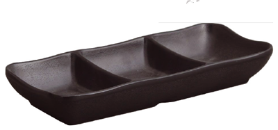 Servirea mesei - RAKI SHIBUI Sosiera cu 3 compartimente, 19,5x8,5xh3cm, melamina, neagra, pentru sos asiatic