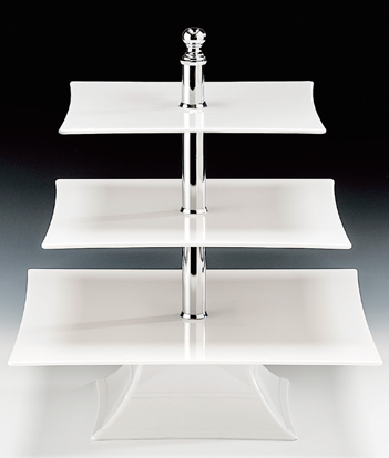 Display-uri si suporturi - RAKI Stand prezentare cu trei niveluri, 35x35xh44cm, policarbonat alb, 35x35cm/30x30cm/25x25cm