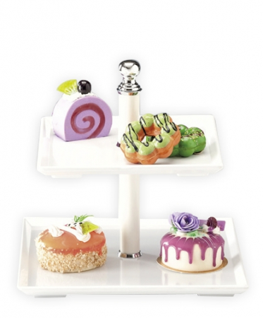Display-uri si suporturi - RAKI Stand prezentare melamina, 25x25xh23cm, cu 2 niveluri 25x25cm/20x20cm, alb