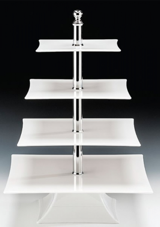 Display-uri si suporturi - RAKI Stand prezentare policarbonat, 35x35xh50cm, cu patru niveluri 20x20cm/25x25cm/30x30cm/35x35cm, alb