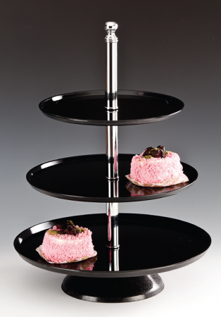 Display-uri si suporturi - RAKI Stand rotund de prezentare, D35xh50cm, 3 niveluri D35/D30/D25cm, policarbonat negru
