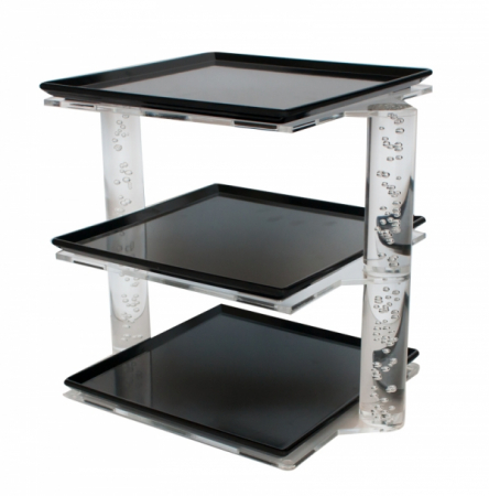 Display-uri si suporturi - RAKI Stativ acrilic cu trei tavi melamina patrate negre, 3 niveluri, 34x25xh29cm