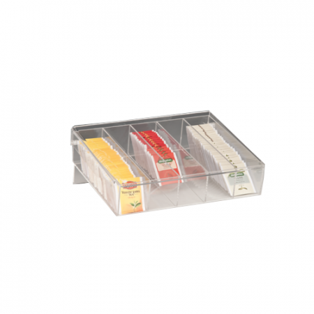 Display-uri si suporturi - RAKI Suport acrilic pentru pliculete ceai, cu 5 compartimente, 33x27xh8cm