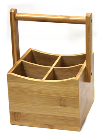 Display-uri si suporturi - RAKI Suport bambus cu 4 compartimente tacamuri si sticle oliviere 15x15xh23cm