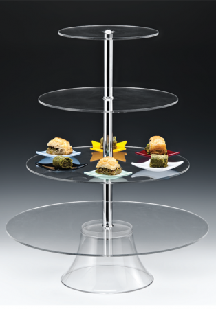 Display-uri si suporturi - RAKI Suport de prezentare acrilic, D49xh62cm, patru niveluri D49/D39/D31/D22cm