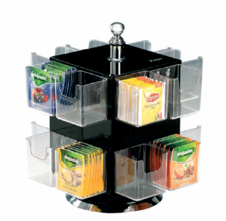 Display-uri si suporturi - RAKI Suport rotativ pliculete ceai, 16 compartimente, h26cm policarbonat-acril