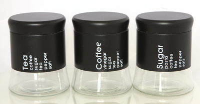Organizare - RAKI TOP Set 3 borcane pentru depozitare, 3x750ml, D11xh14,5cm, din sticla cu capace filetate, negre