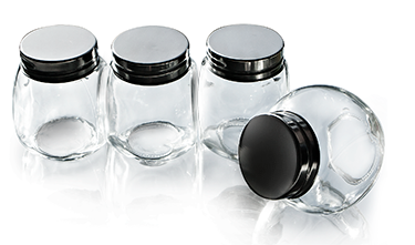 Depozitare, suporturi si accesorii - RAKI TOP Set 4 borcane sticla pentru condimente, 4x210ml, capace cu filet, cu 2 baze