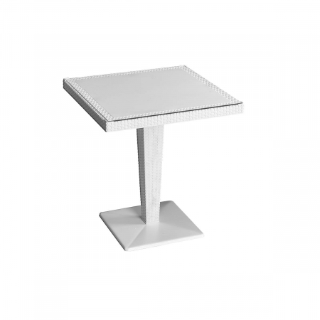 Produse - RAKI TOSCANA Masa patrata alba, 70x70xh74cm, plastic cu textura tip ratan, blat din sticla, baza metalica